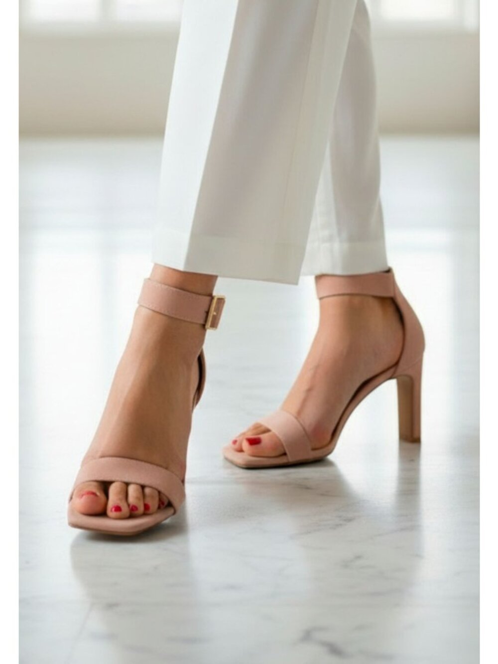 Strappy Nude Block Heel Sandals With Ankle Strap For Women